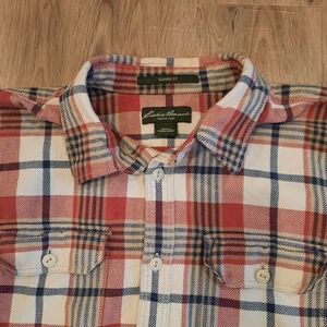 EDDIE BAUER Mens Lg Flannel Classic Fit Shirt Plaid Red Blue Outdoors